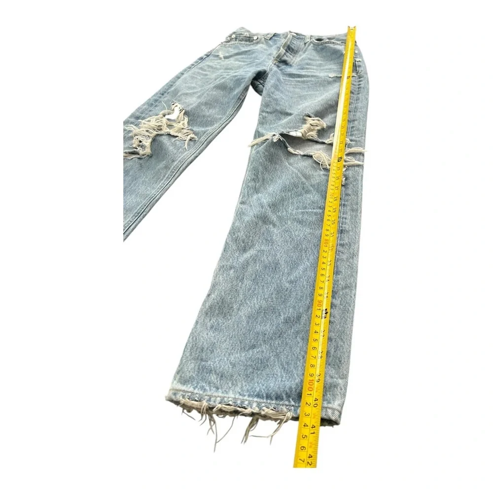 Agolde 90’s Jean Distressed Mid Rise Women’s Size 24X28 Light Blue Frayed Cotton - Picture 10 of 13